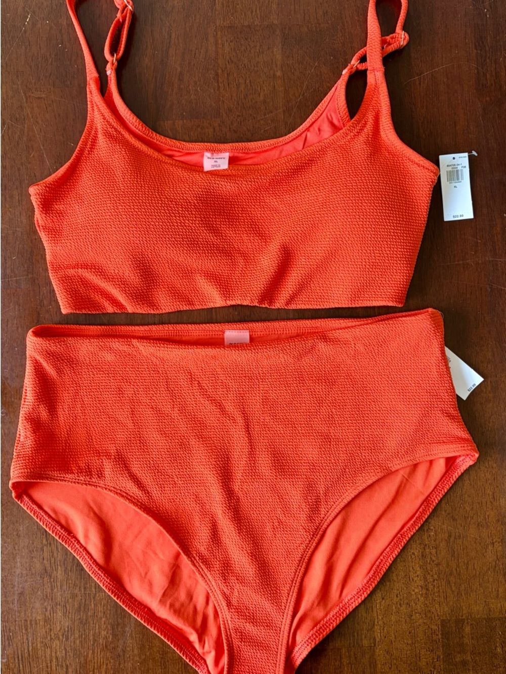 Old Navy Orange Textured Bikini Top and High-Waist Bottoms